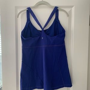 Royal blue Lululemon a-line yoga top, built-in bra